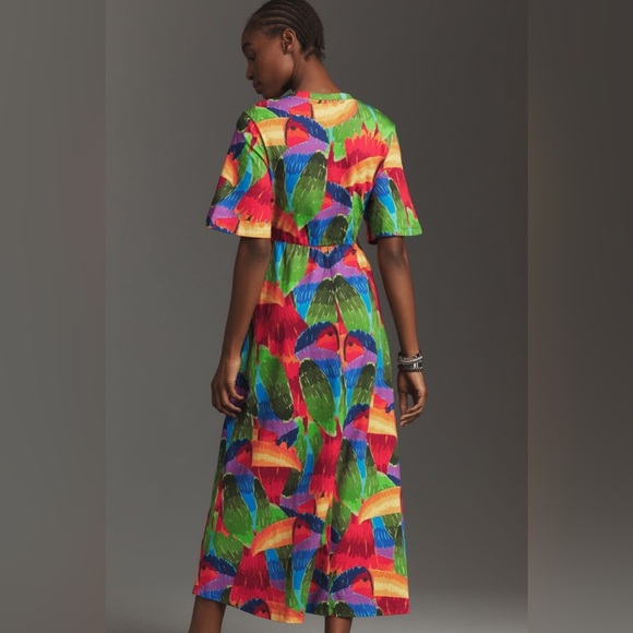 NWT Farm Rio Short-Sleeve Cutout t-shirt Midi Dress multicolor crew neck SZ XS - Picture 11 of 12